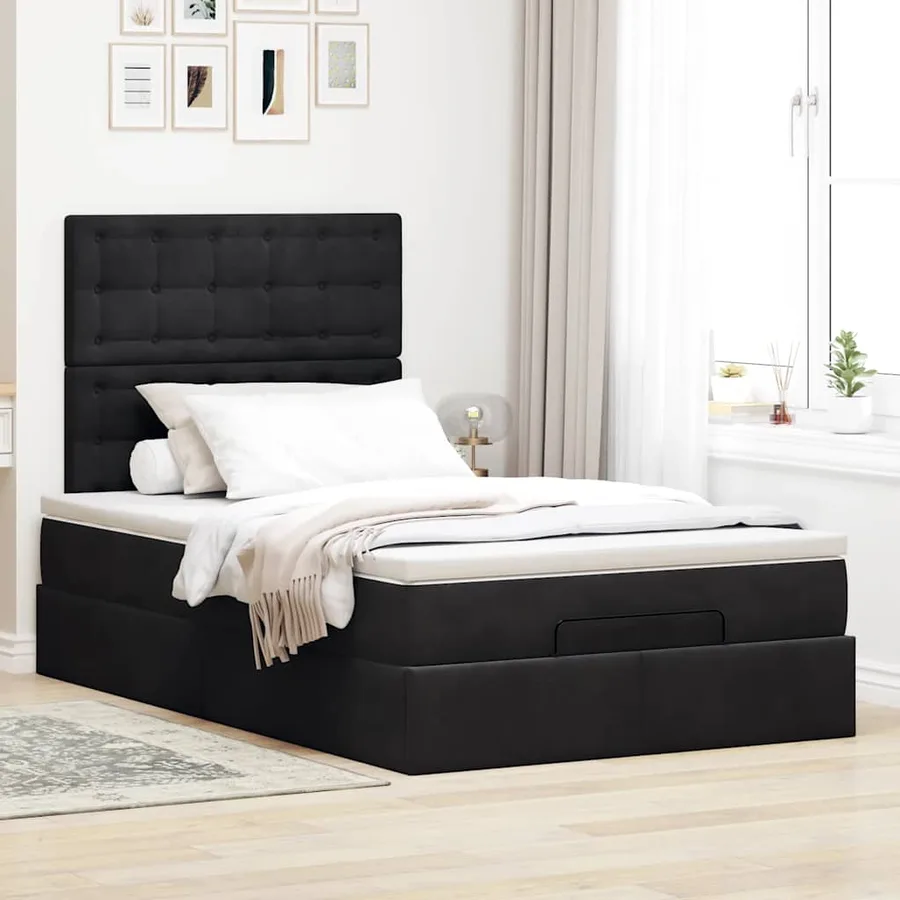 Cadre de lit ottoman avec matelas noir 120x190 cm velours - 3