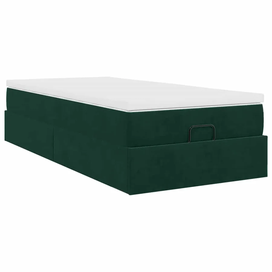 Cadre de lit ottoman avec matelas vert foncé 90x190 cm velours - 10