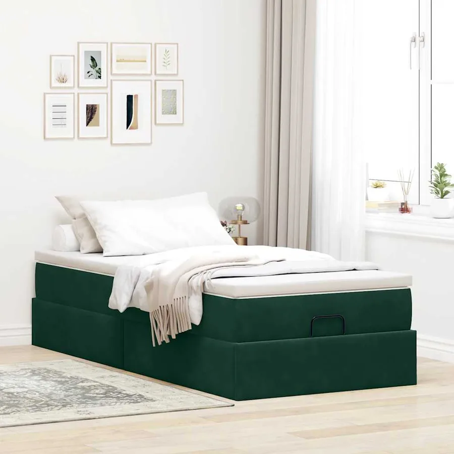 Cadre de lit ottoman avec matelas vert foncé 90x190 cm velours - 3