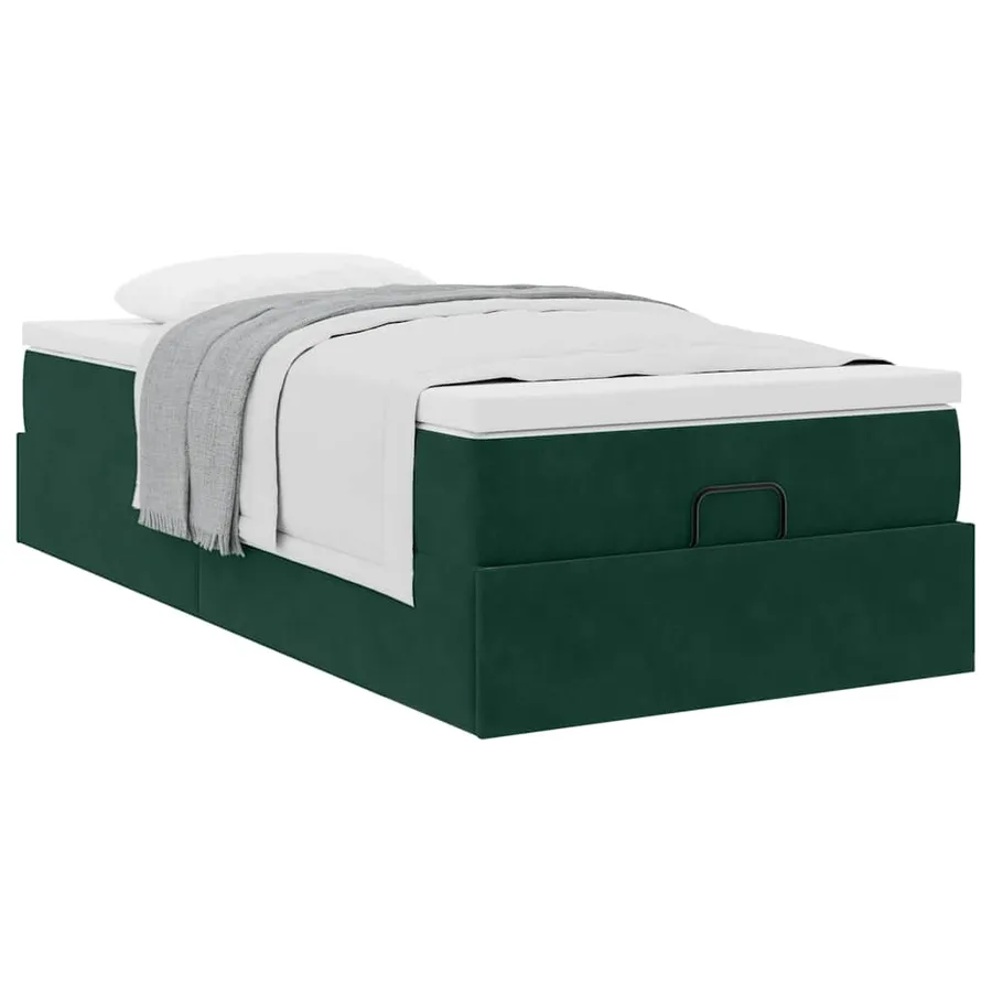 Cadre de lit ottoman avec matelas vert foncé 90x190 cm velours - 5