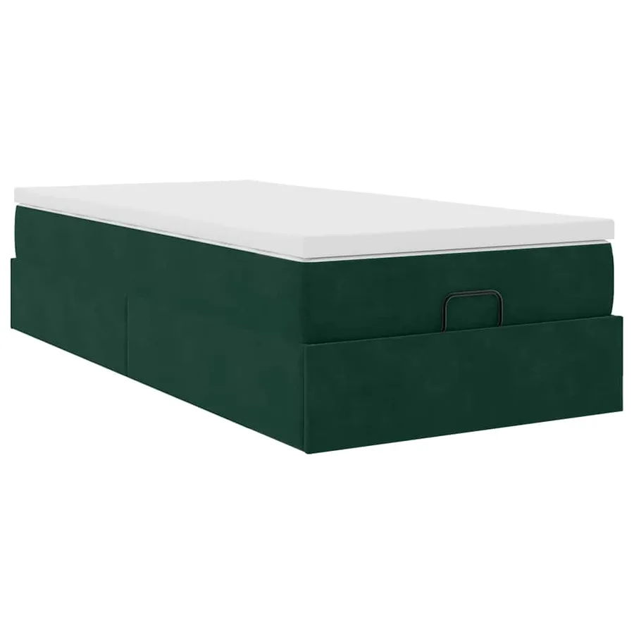 Cadre de lit ottoman avec matelas vert foncé 90x190 cm velours - 6
