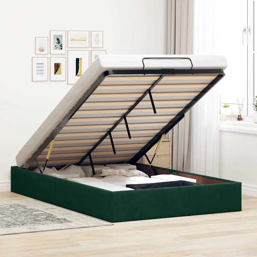 Cadre de lit ottoman sans matelas vert foncé 120x190 cm velours