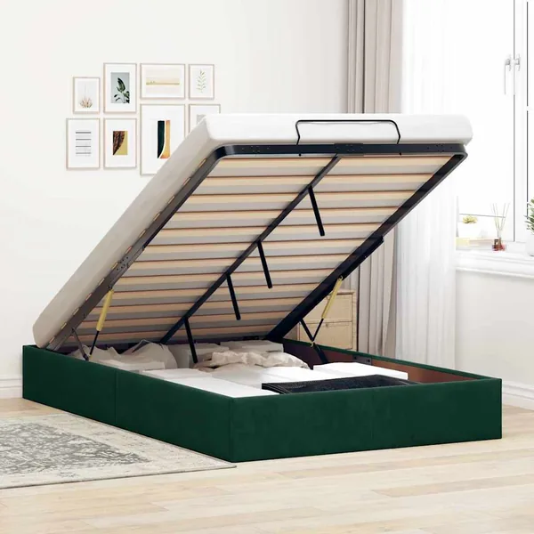 Cadre de lit ottoman sans matelas vert foncé 120x190 cm velours