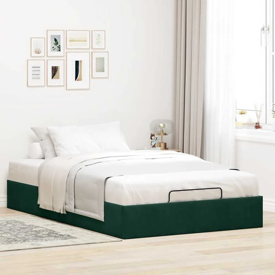 Cadre de lit ottoman sans matelas vert foncé 120x190 cm velours - 3