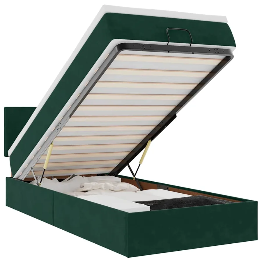 Lit ottoman avec matelas vert foncé 120x190 cm velours