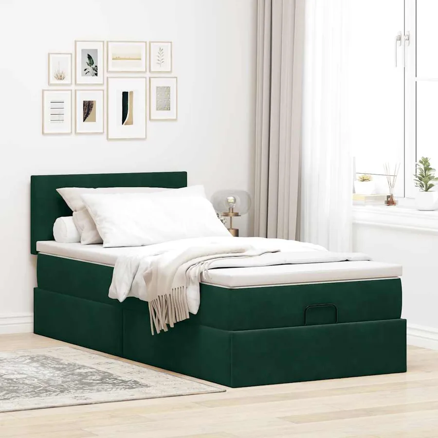 Lit ottoman avec matelas vert foncé 120x190 cm velours - 13