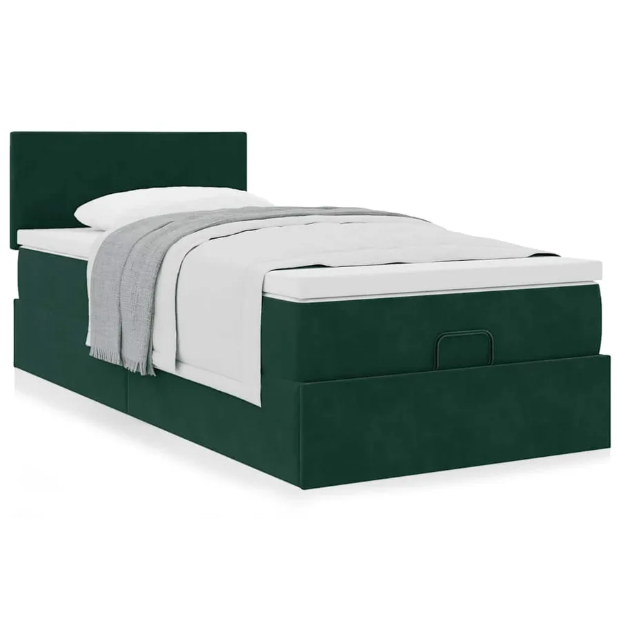 Lit ottoman avec matelas vert foncé 120x190 cm velours - 2
