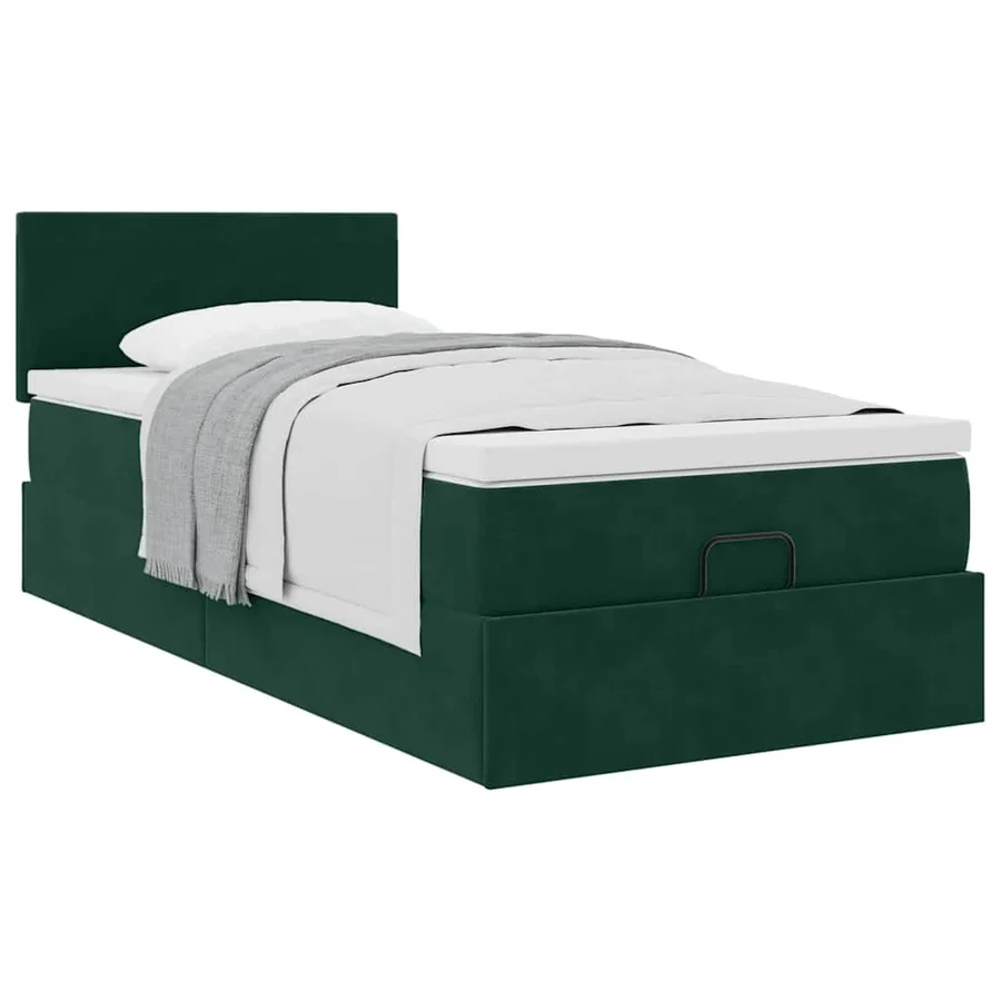 Lit ottoman avec matelas vert foncé 120x190 cm velours - 3