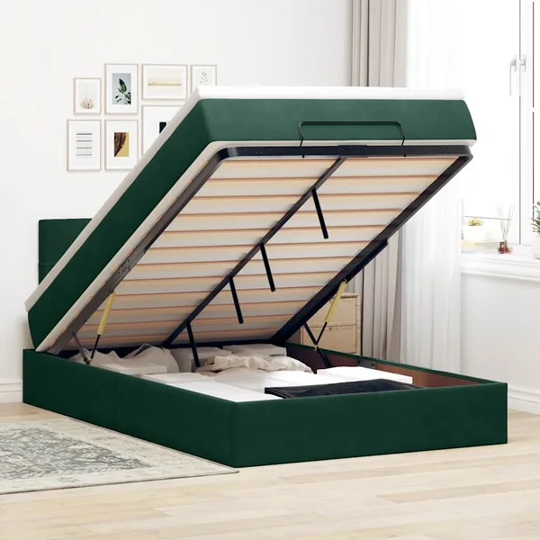 Lit ottoman avec matelas vert foncé 120x190 cm velours