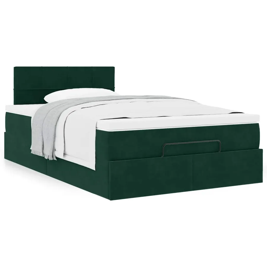 Lit ottoman avec matelas vert foncé 120x190 cm velours - 4