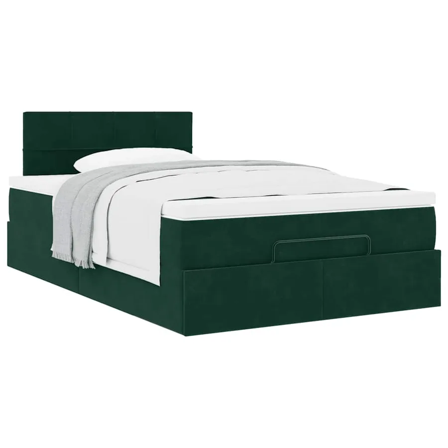 Lit ottoman avec matelas vert foncé 120x190 cm velours - 5