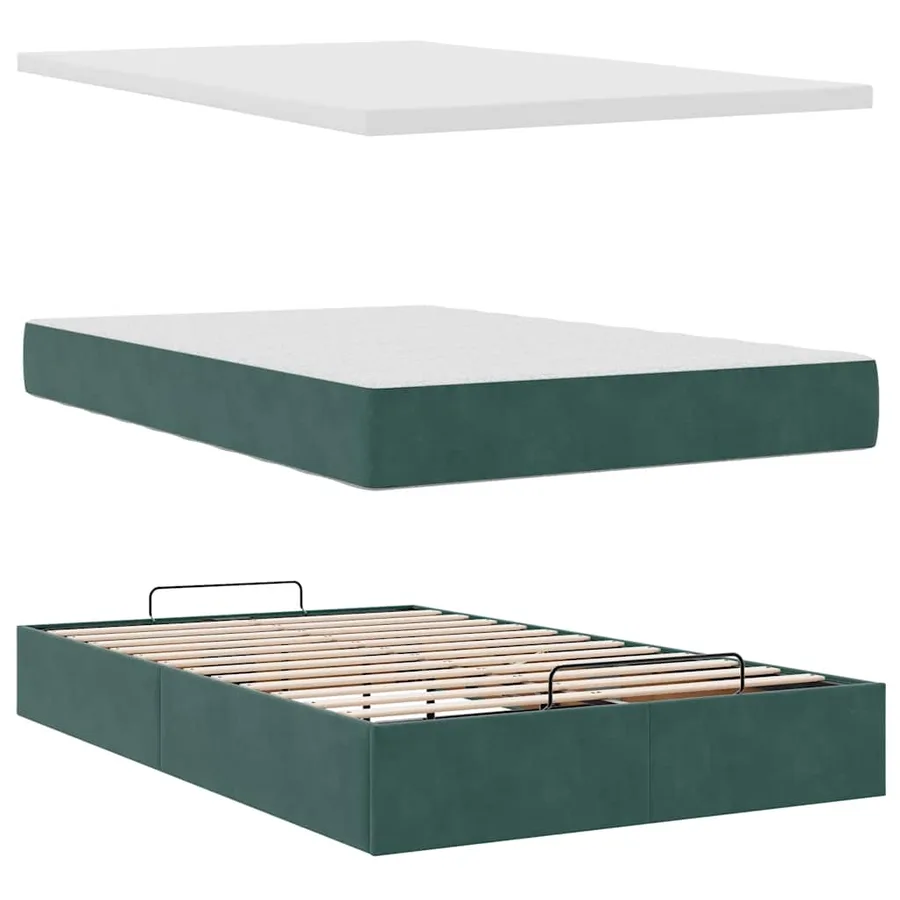Cadre de lit ottoman avec matelas vert foncé 120x190 cm velours - 11