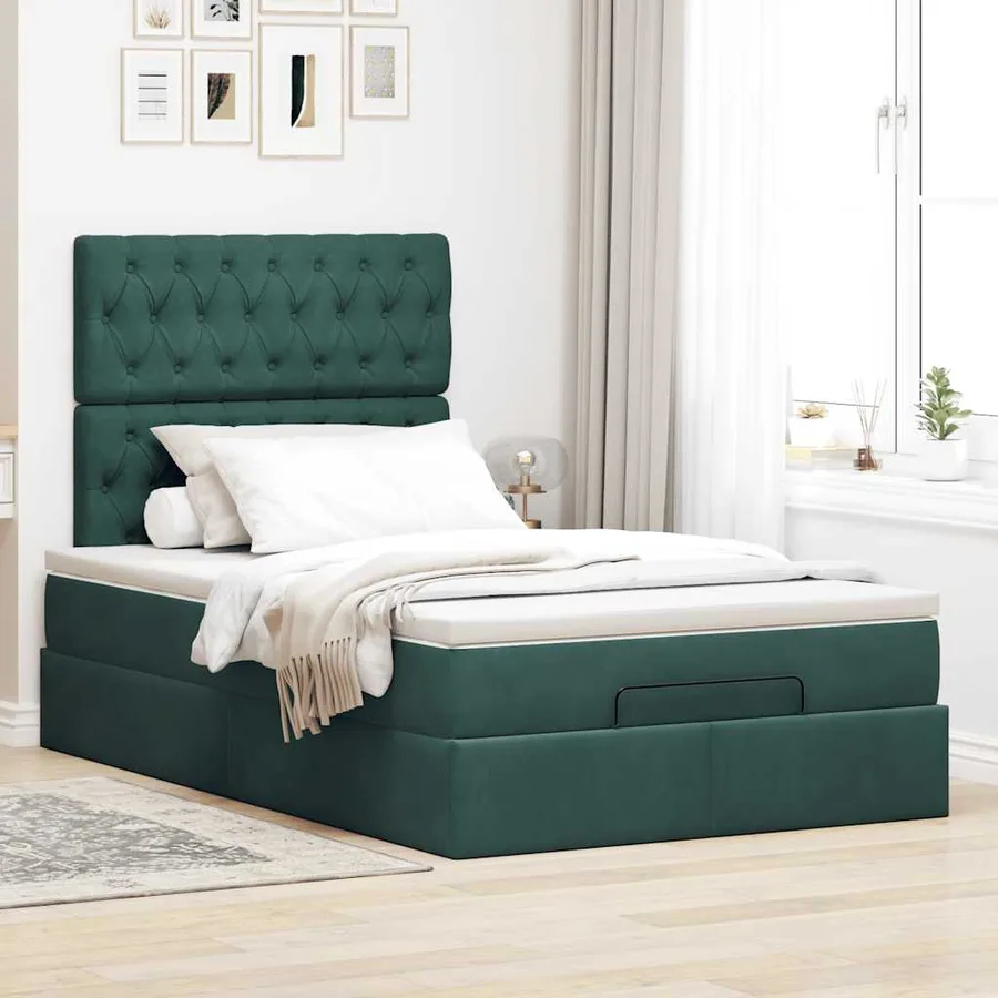 Cadre de lit ottoman avec matelas vert foncé 120x190 cm velours - 3