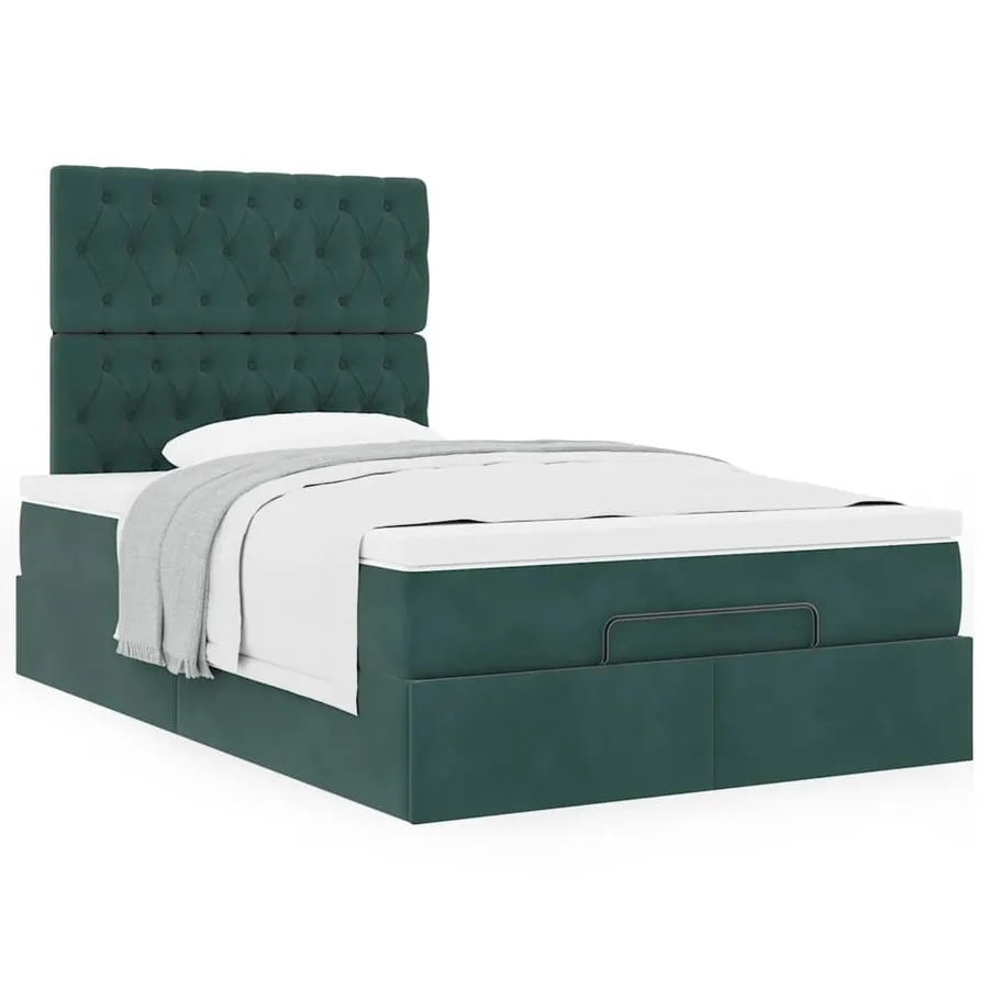 Cadre de lit ottoman avec matelas vert foncé 120x190 cm velours - 4