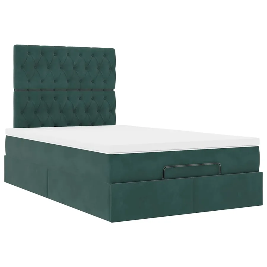Cadre de lit ottoman avec matelas vert foncé 120x190 cm velours - 6
