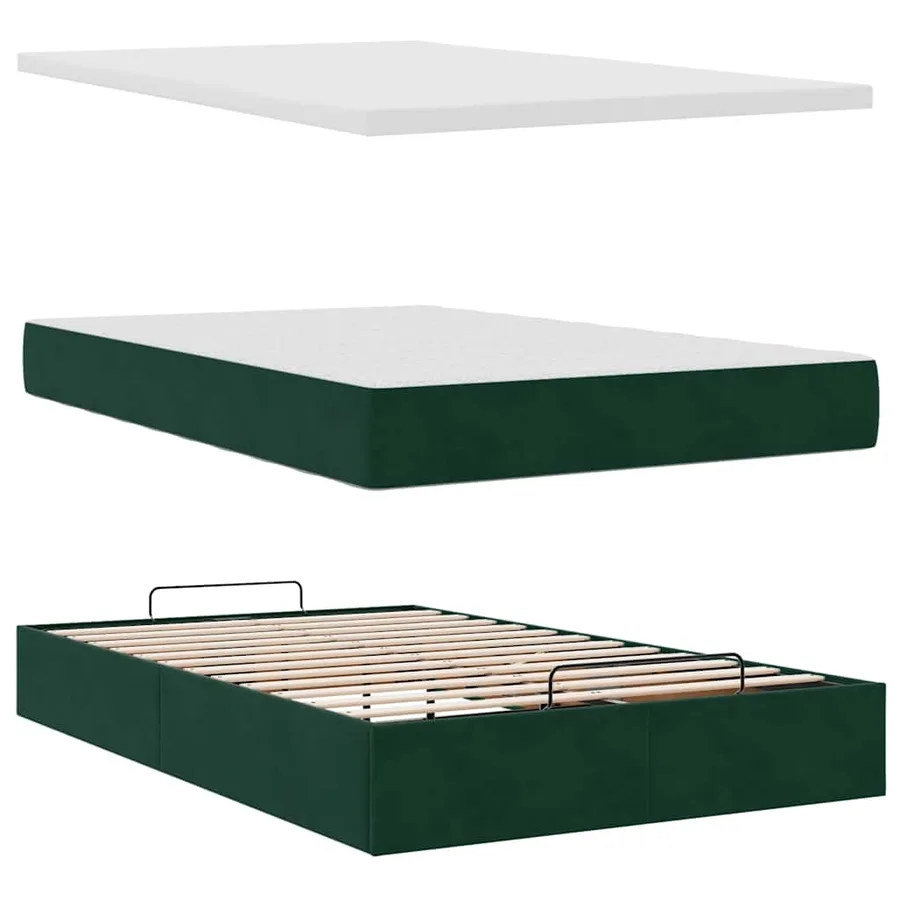 Cadre de lit ottoman avec matelas vert foncé 120x190 cm velours - 12