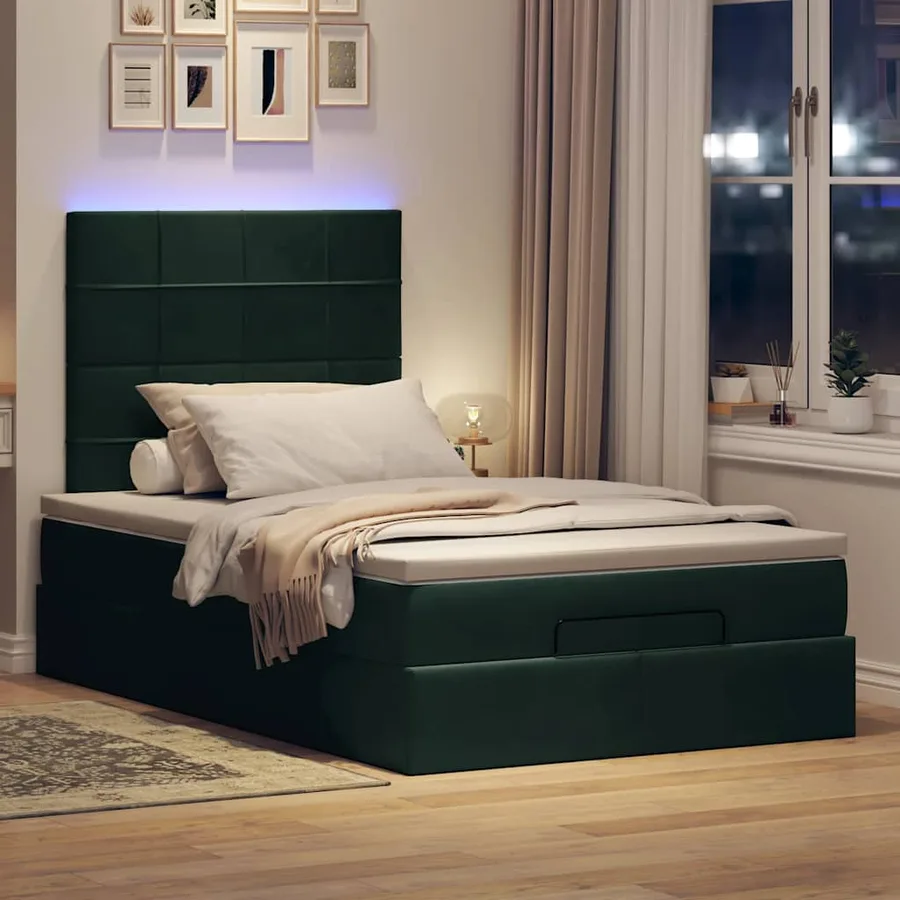 Cadre de lit ottoman avec matelas vert foncé 120x190 cm velours - 3