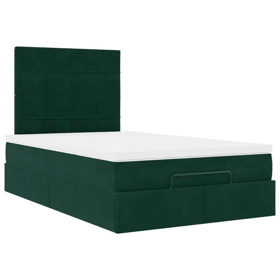 Cadre de lit ottoman avec matelas vert foncé 120x190 cm velours - 7