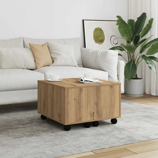 Table basse chêne artisanal 60x60x38 cm bois d'ingénierie