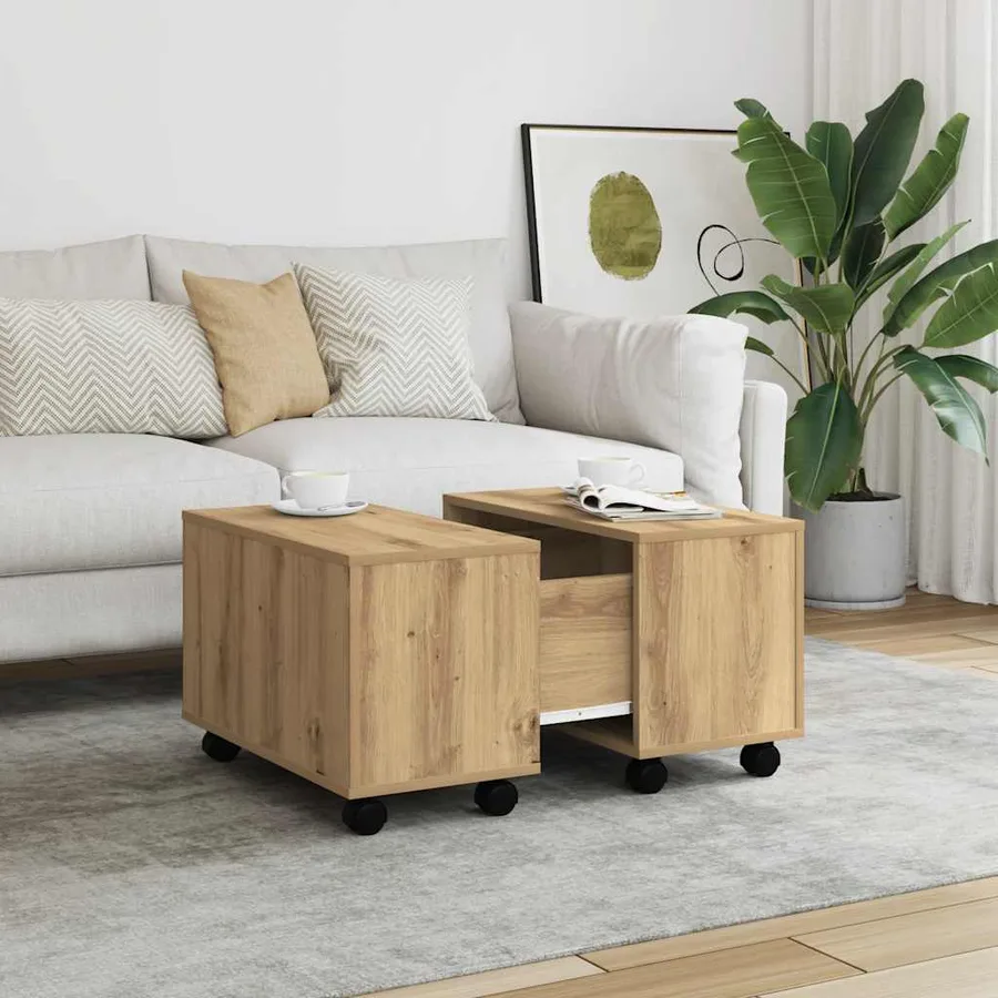 Table basse chêne artisanal 60x60x38 cm bois d'ingénierie - 3