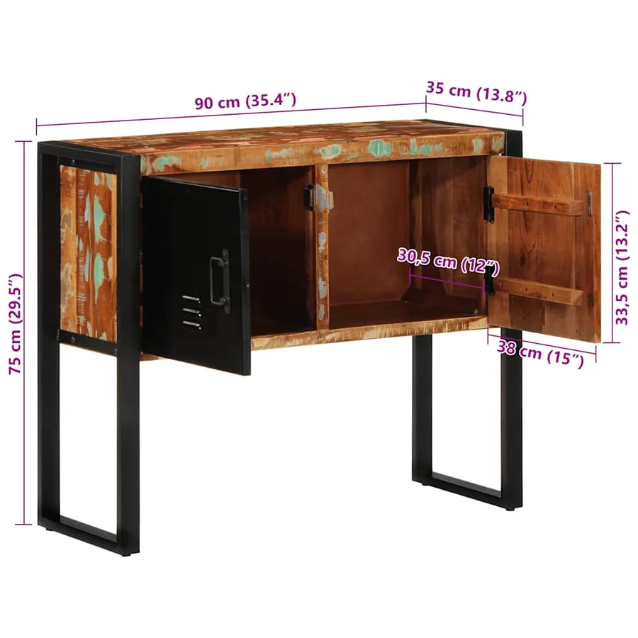 Armoire console multicolore 90x35x75cm bois massif récupération - 12
