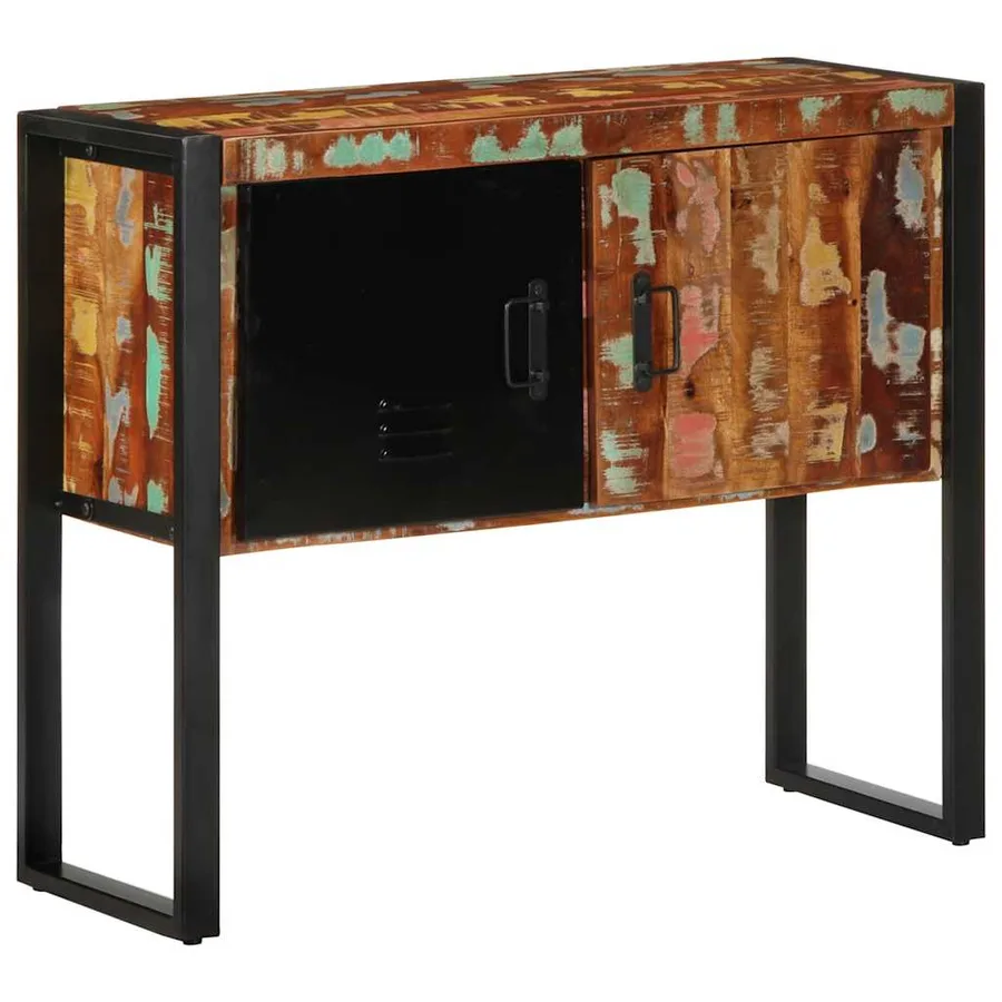 Armoire console multicolore 90x35x75cm bois massif récupération - 3