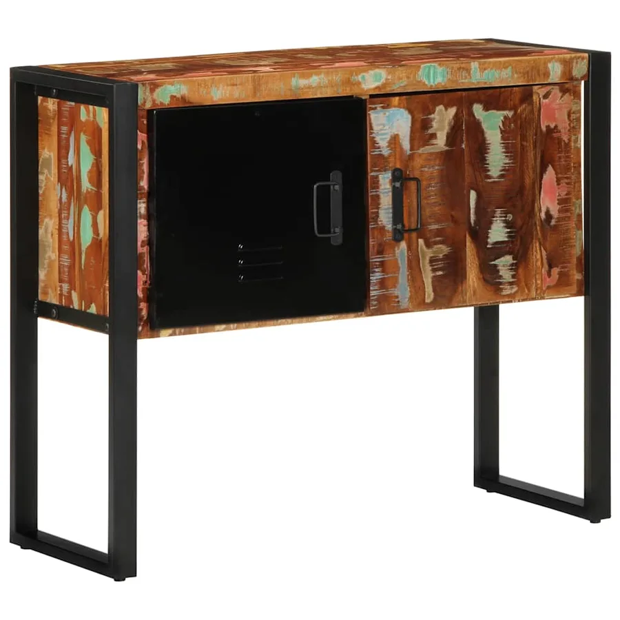 Armoire console multicolore 90x35x75cm bois massif récupération - 4
