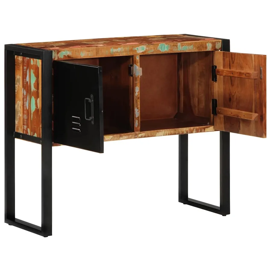 Armoire console multicolore 90x35x75cm bois massif récupération - 5