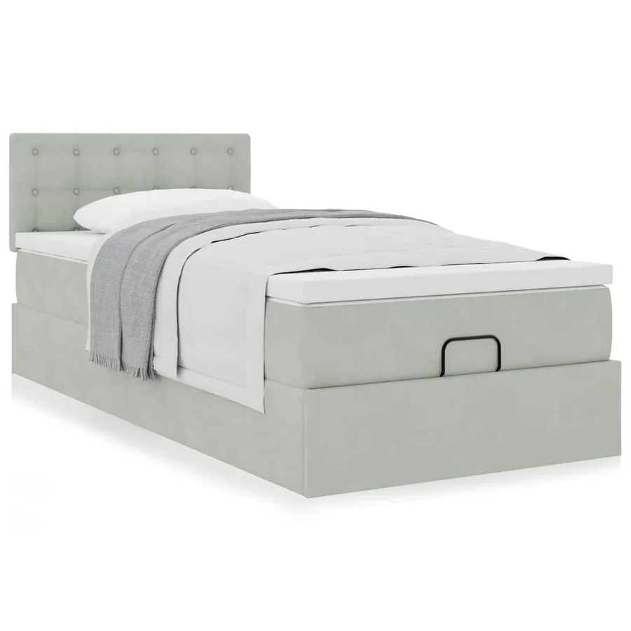 Cadre de lit ottoman et matelas gris clair 90x200 cm velours - 4