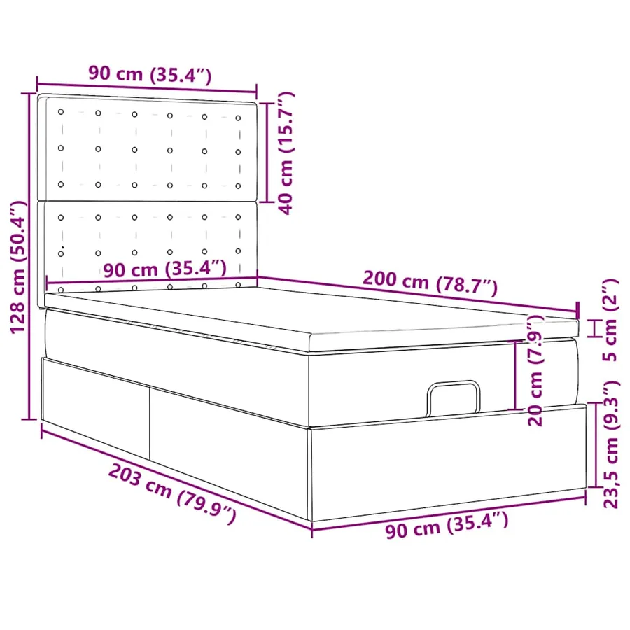 Cadre de lit ottoman et matelas gris clair 90x200 cm velours - 18