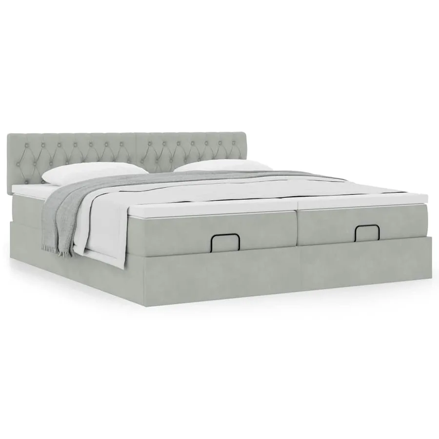 Cadre de lit ottoman et matelas gris clair 180x200cm velours - 4