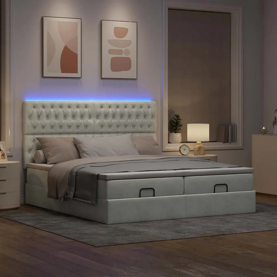 Cadre de lit ottoman et matelas gris clair 180x200cm velours - 3