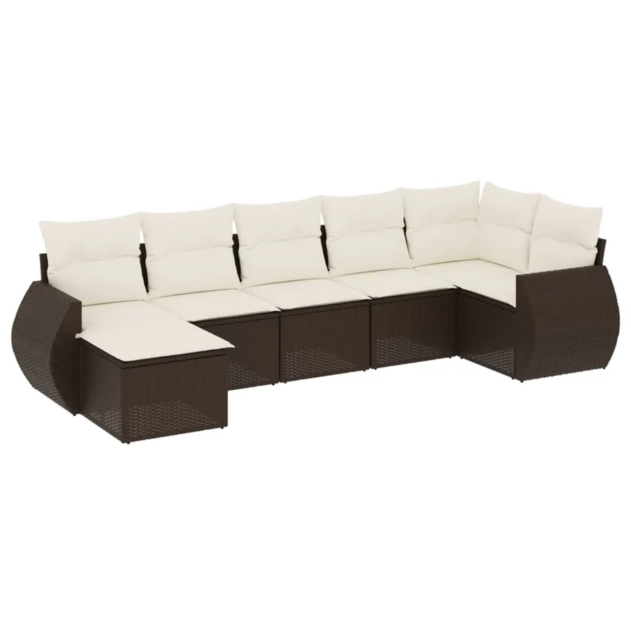 Salon de jardin avec coussins 7 pcs marron résine tressée - 2