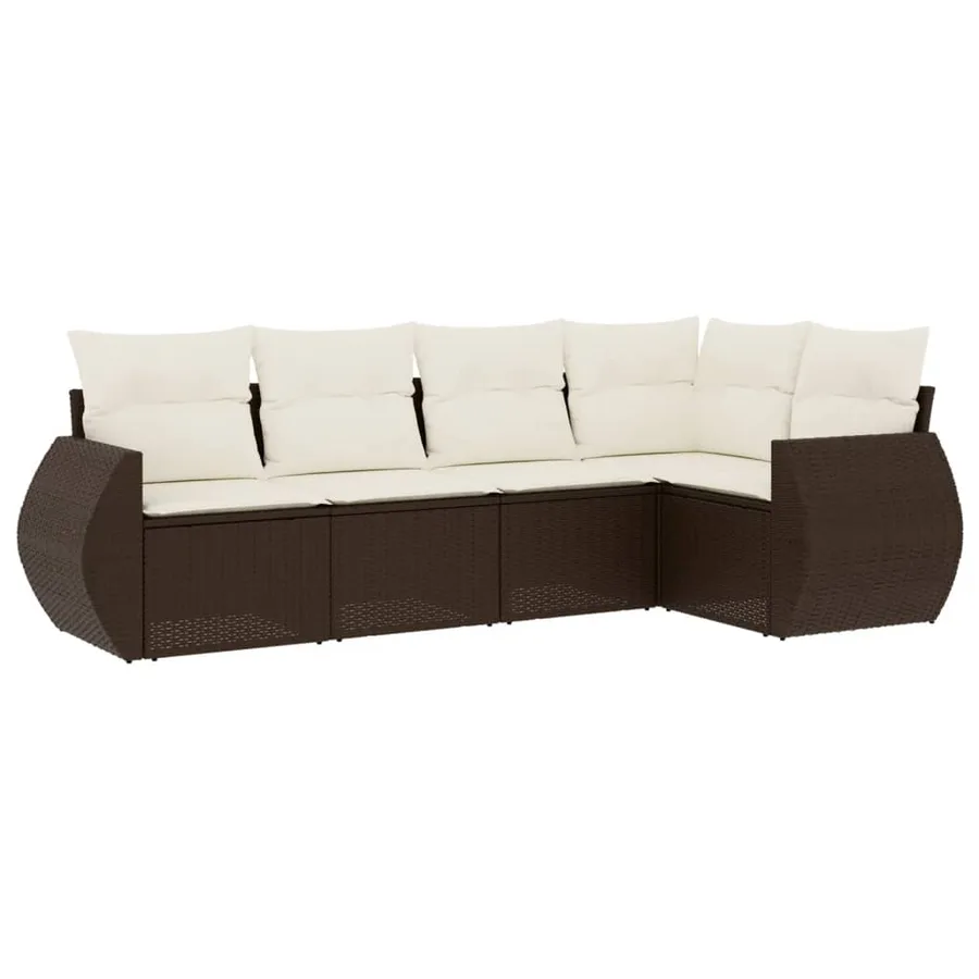 Salon de jardin avec coussins 5 pcs marron résine tressée - 2