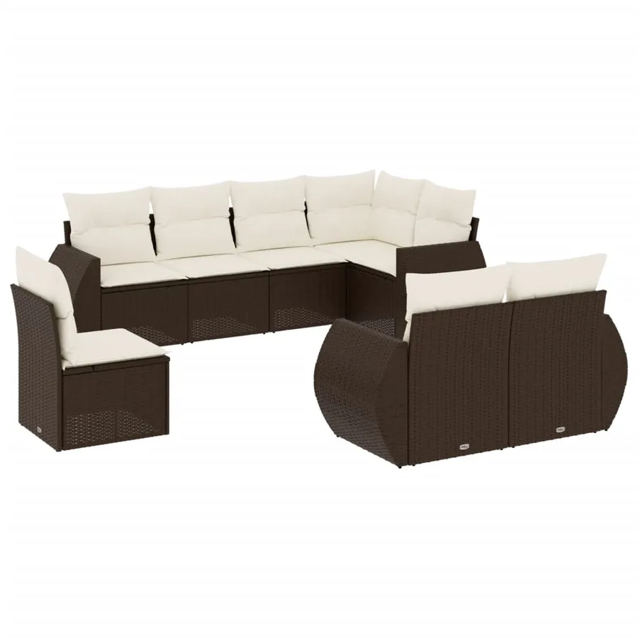 Salon de jardin 8 pcs avec coussins marron résine tressée - 2