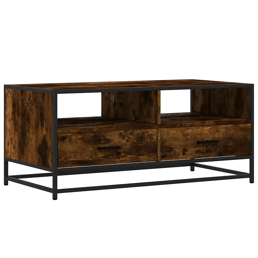 Table basse chêne fumé 100x50x45 cm bois d'ingénierie et métal - 2