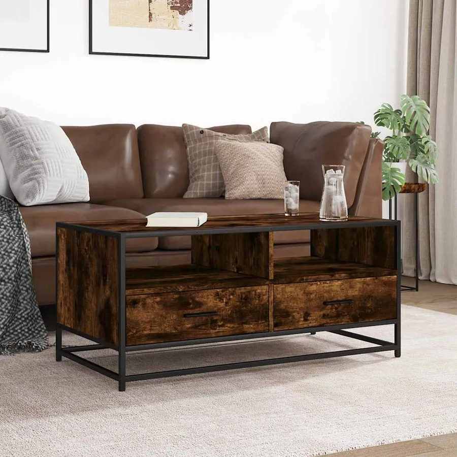 Table basse chêne fumé 100x50x45 cm bois d'ingénierie et métal - 3