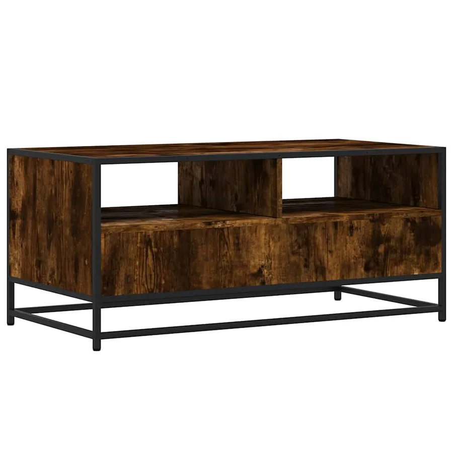 Table basse chêne fumé 100x50x45 cm bois d'ingénierie et métal - 7