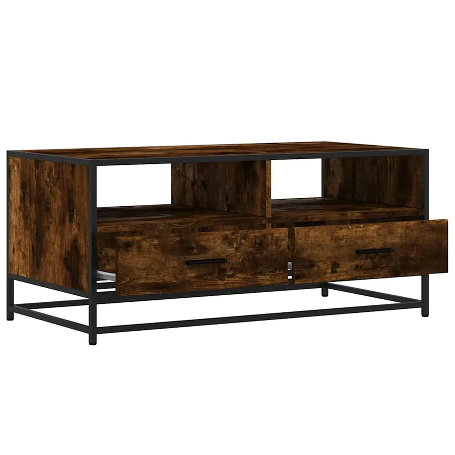 Table basse chêne fumé 100x50x45 cm bois d'ingénierie et métal - 8