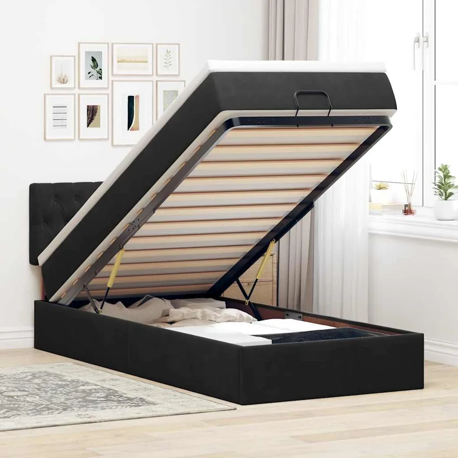 Lit ottoman avec matelas et LED noir 80x200cm velours