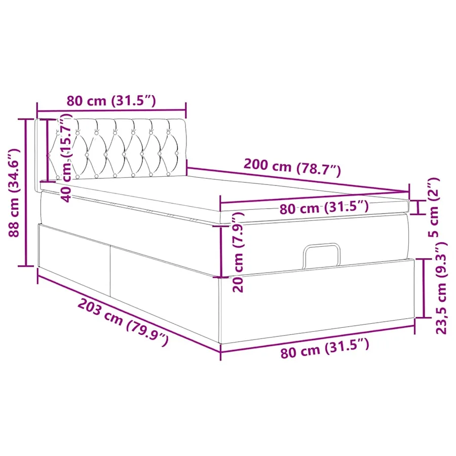 Lit ottoman avec matelas et LED noir 80x200cm velours - 16