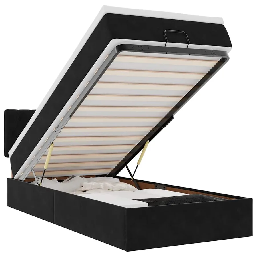 Lit ottoman avec matelas et LED noir 80x200cm velours - 2