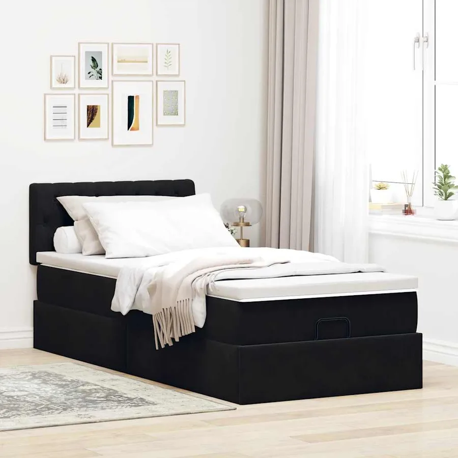 Lit ottoman avec matelas et LED noir 80x200cm velours - 4