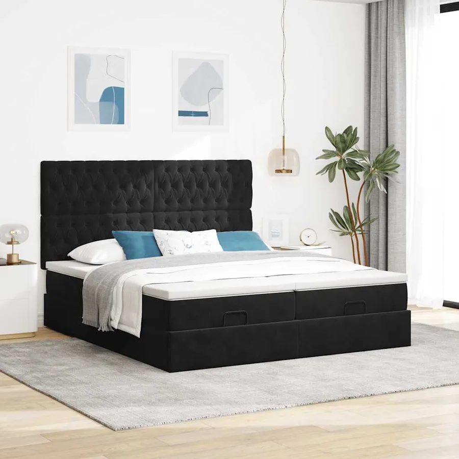 Cadre de lit ottoman avec matelas noir 160x200 cm velours - 3