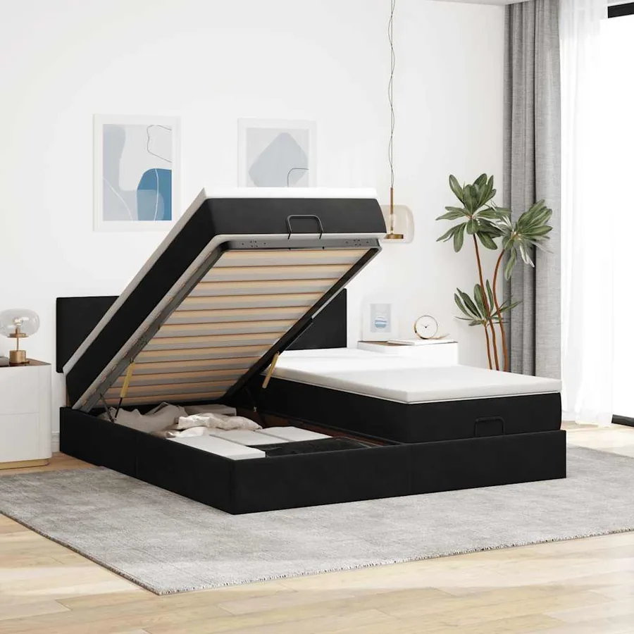 Cadre de lit ottoman avec matelas noir 160x200 cm velours