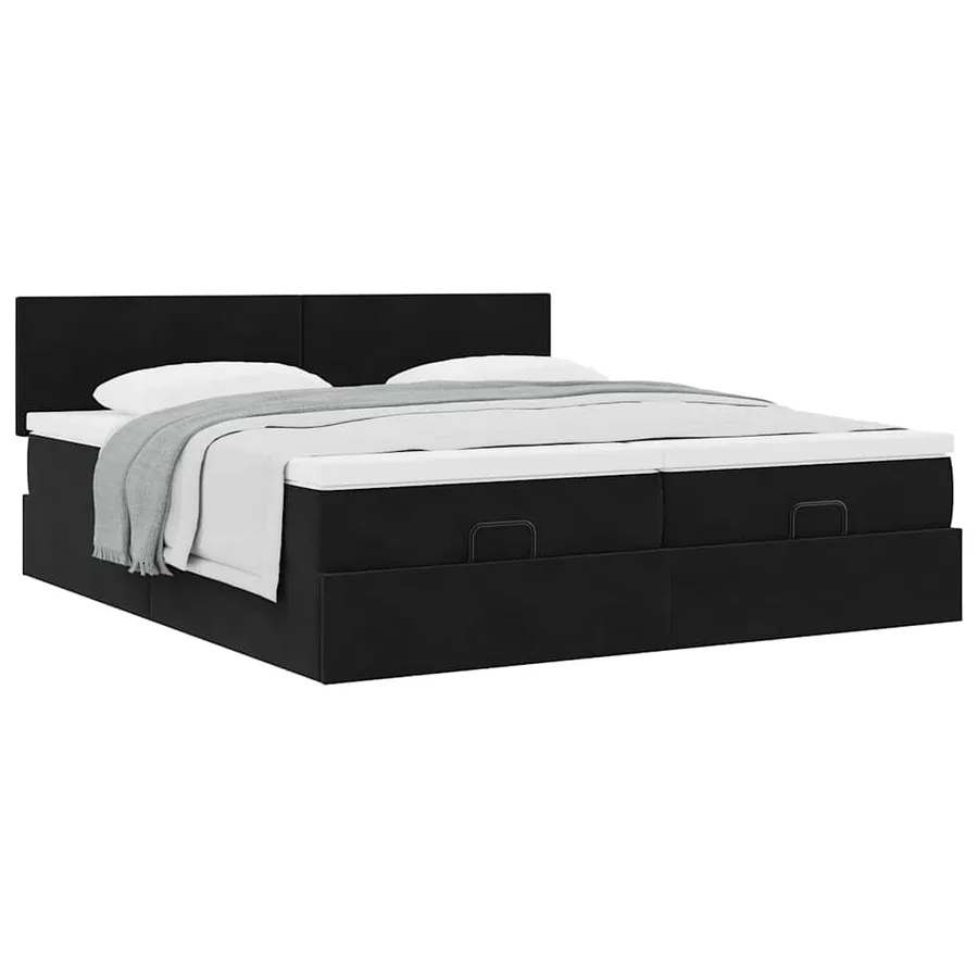 Cadre de lit ottoman avec matelas noir 160x200 cm velours - 5
