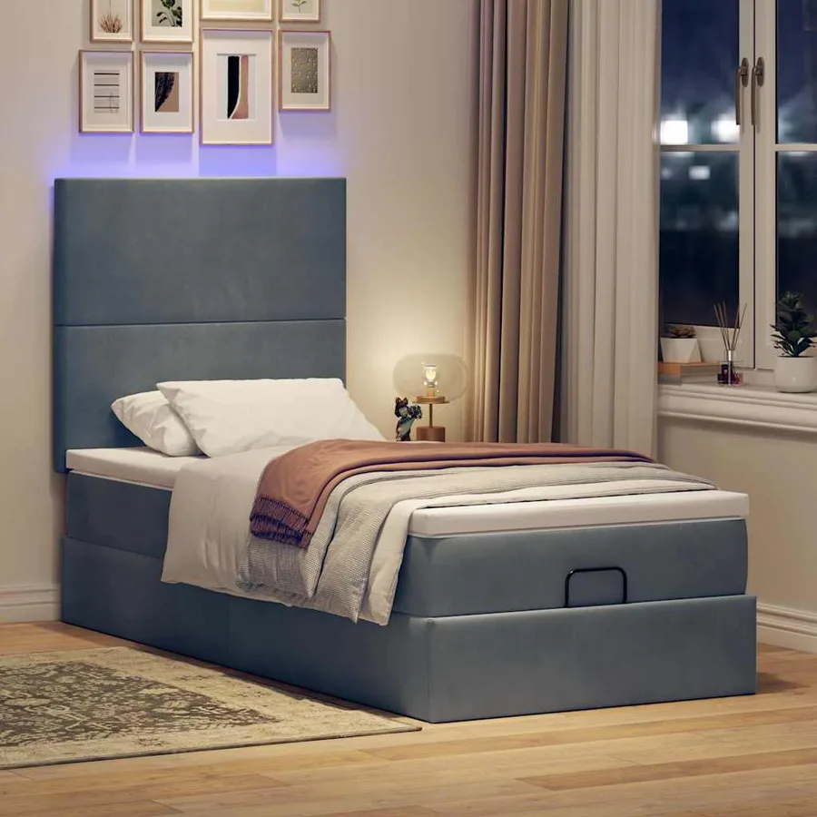 Cadre de lit ottoman avec matelas gris foncé 80x200 cm velours - 3