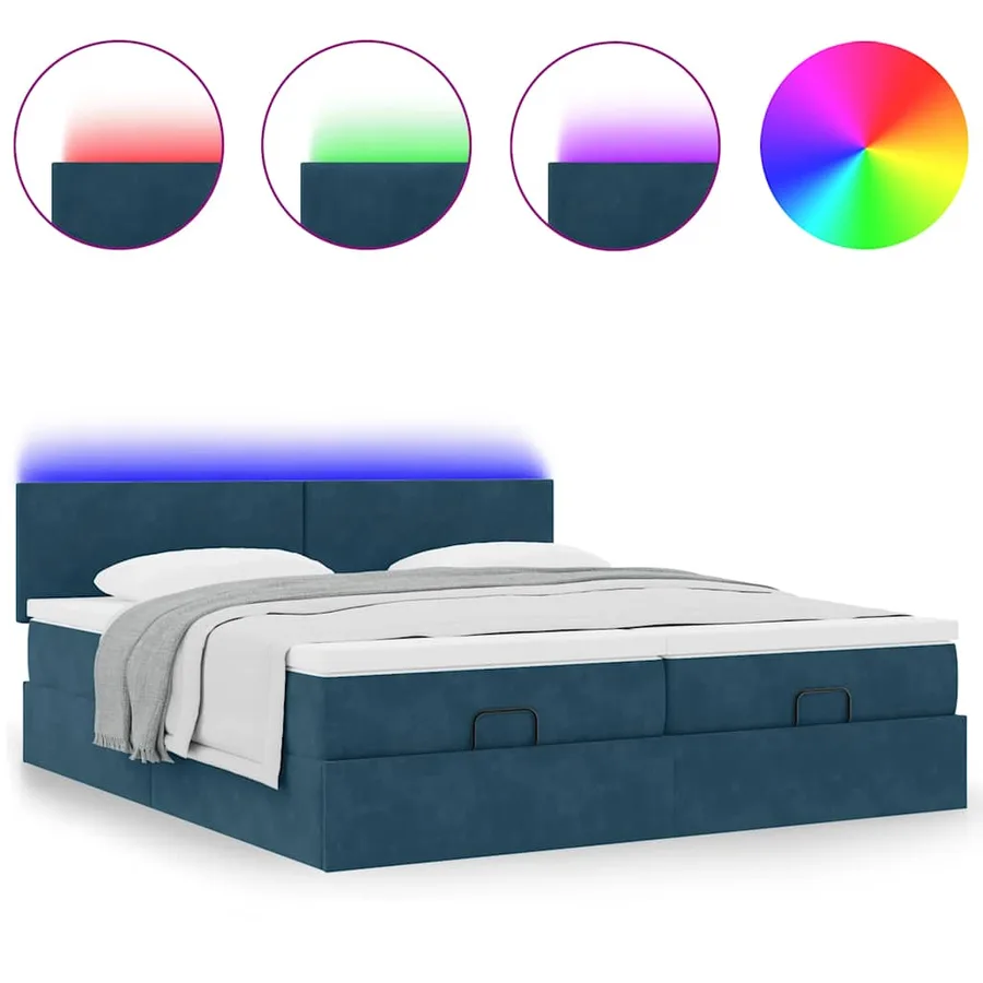 Cadre de lit ottoman avec matelas bleu foncé 160x200 cm velours - 5