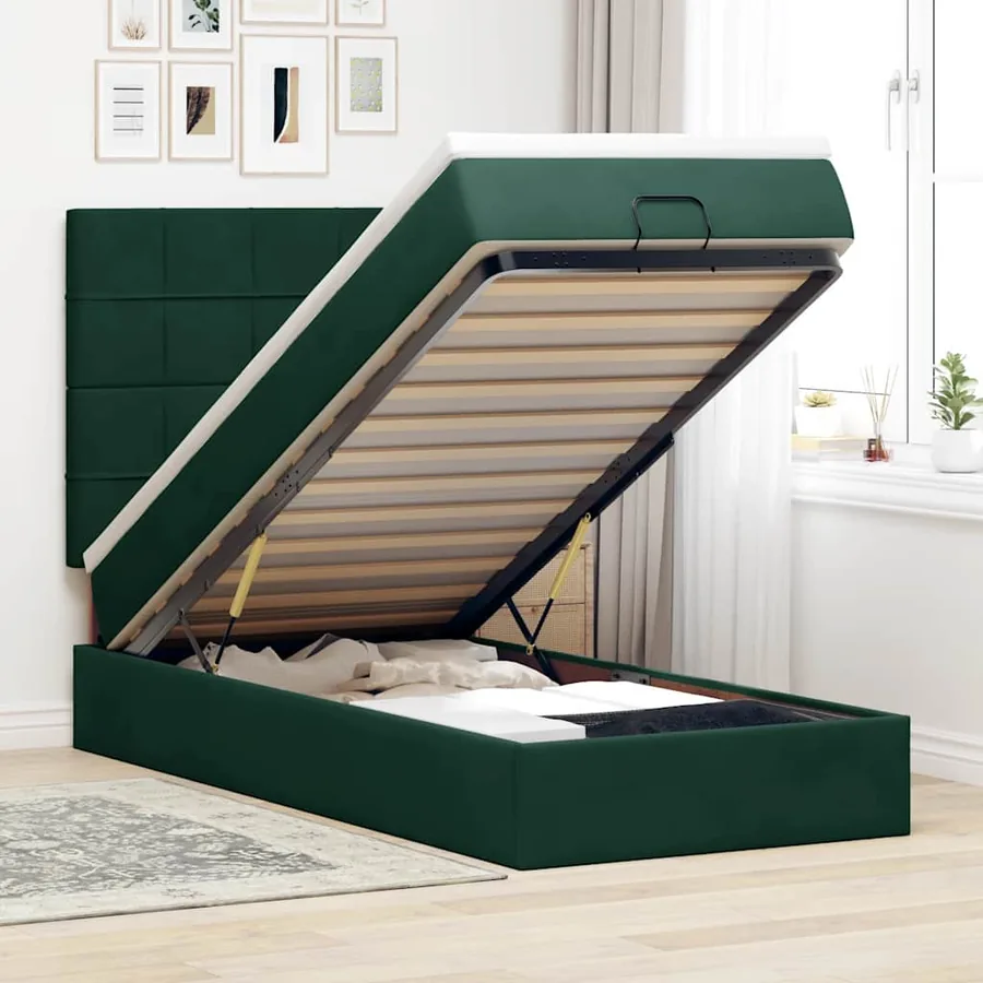 Cadre de lit ottoman avec matelas vert foncé 80x200 cm velours