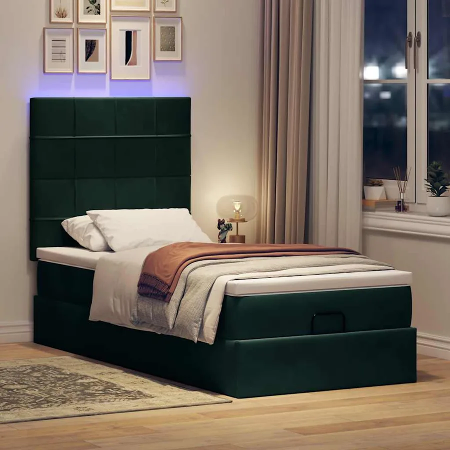 Cadre de lit ottoman avec matelas vert foncé 80x200 cm velours - 3